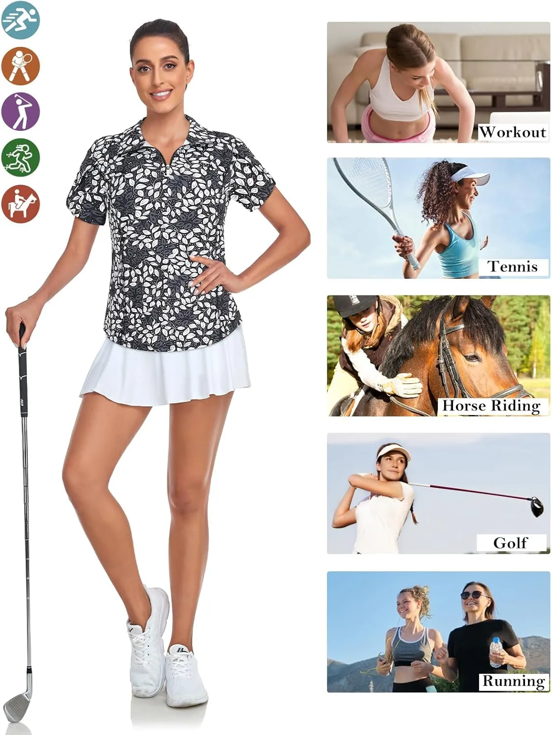 Tanst Sky Womens Golf Shirts Zip Up Overlap Short Sleeve Workout Tops Quick Dry Tennis Shirt