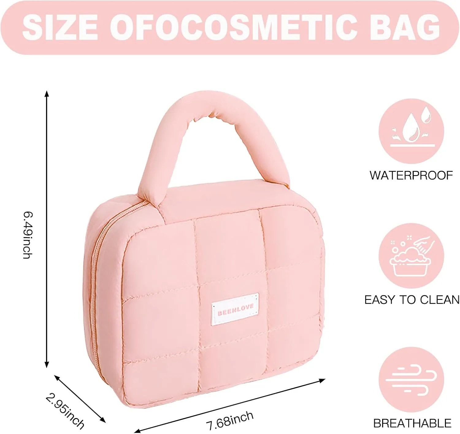 Teryeefi Hanging Travel Toiletry Bag for women, [Cute Candy Color Puffy Design] Travel Makeup Cosmetic Bag with Waterproof function (Pink)
