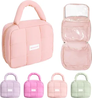 Teryeefi Hanging Travel Toiletry Bag for women, [Cute Candy Color Puffy Design] Travel Makeup Cosmetic Bag with Waterproof function (Pink)