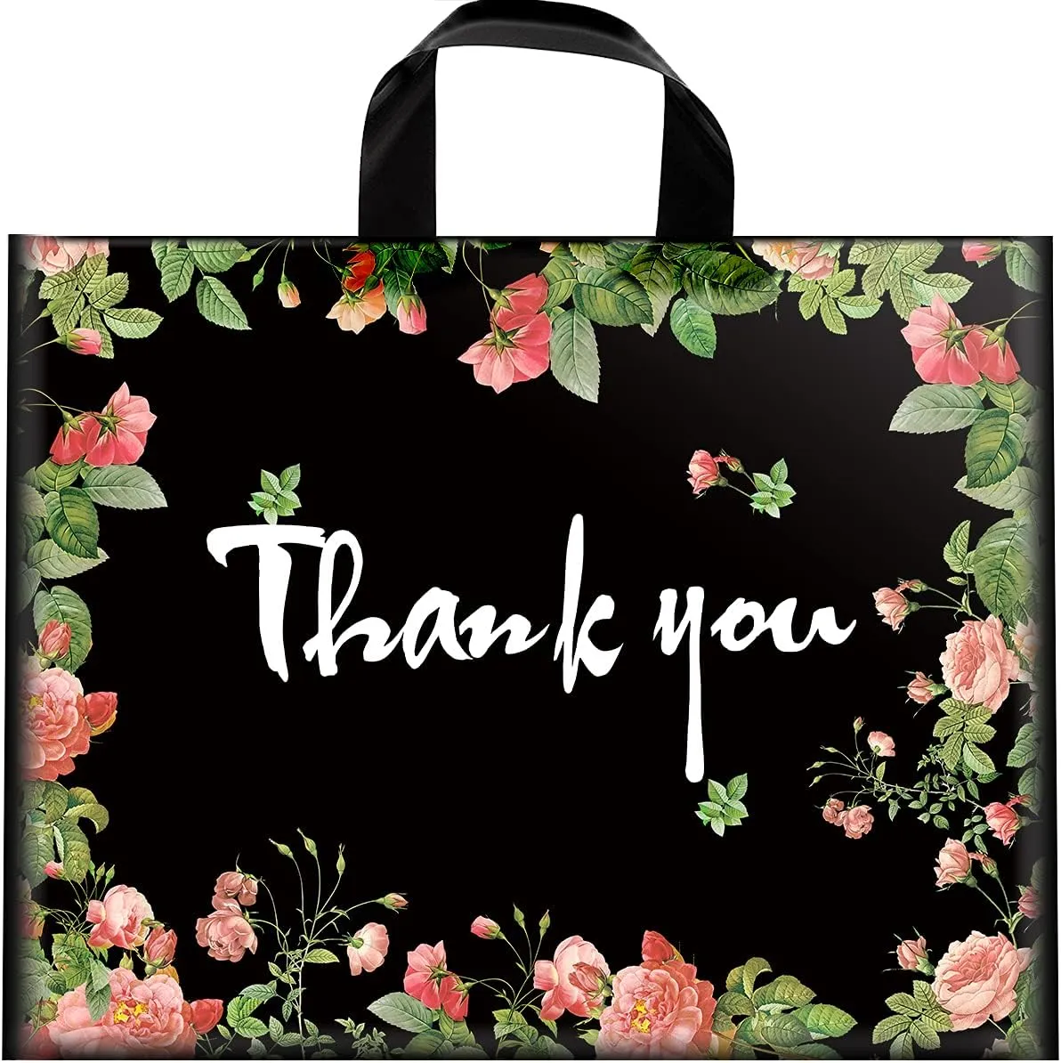 Thank You Bags, 50 Pack Extra Thick 12"x15" Reusable Shopping Bags for Boutique, Plastic Retail Gift Merchandise
