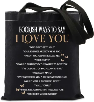 TIIMG Bookish Gift Book lover Gift Reader Gift Enemies to Lovers Gift Bookish ways to say I Love You Tote Bag