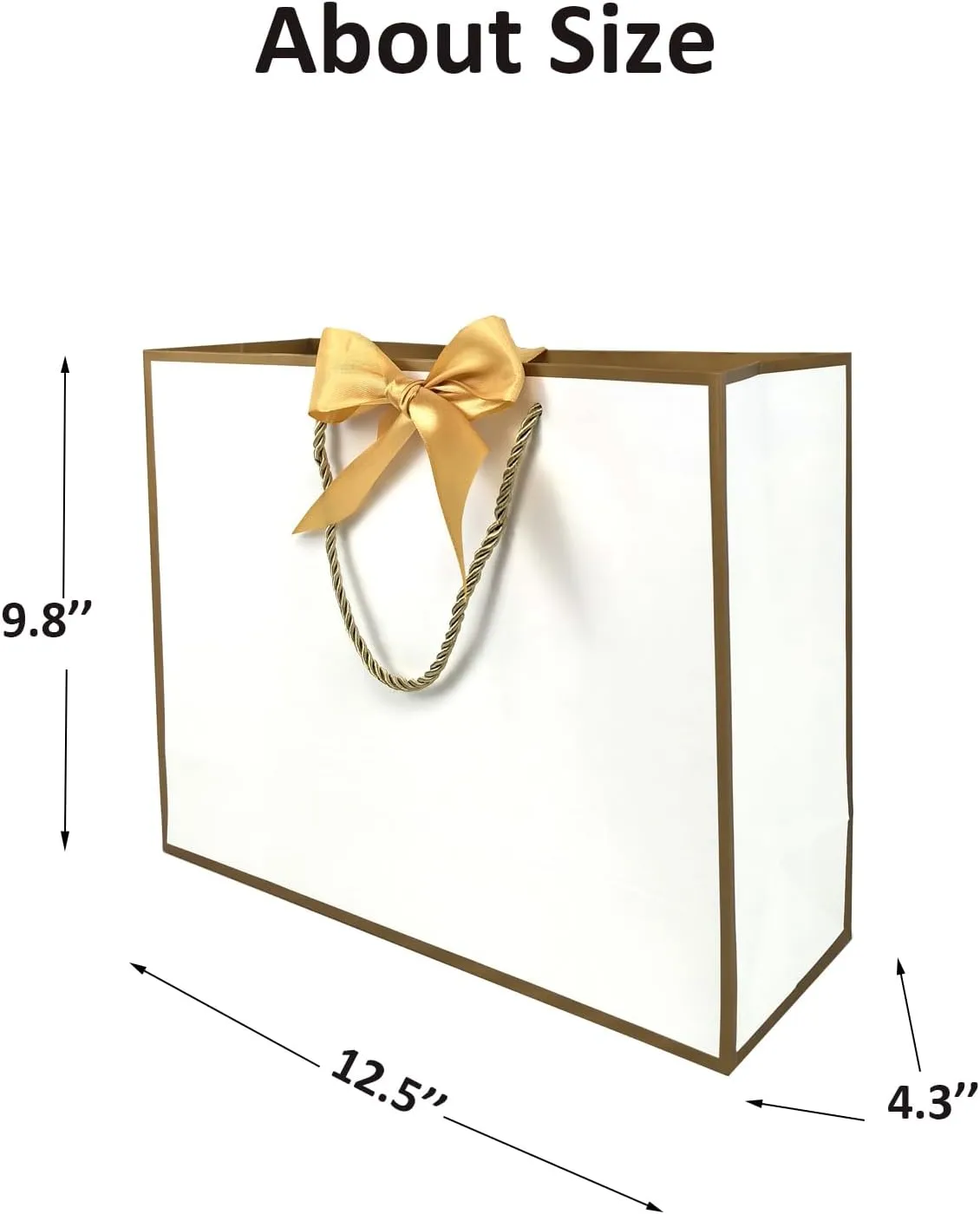 TKSBAG 12PCS Gift Bags Medium Size with Handles, 12.5 x 9.8 x 4.3 In White Gold Thank You Bags with Bow Ribbon for Wedding, Birthday, bridesmaid, Groomsmen, Father's Day, Graduation, Party Favors