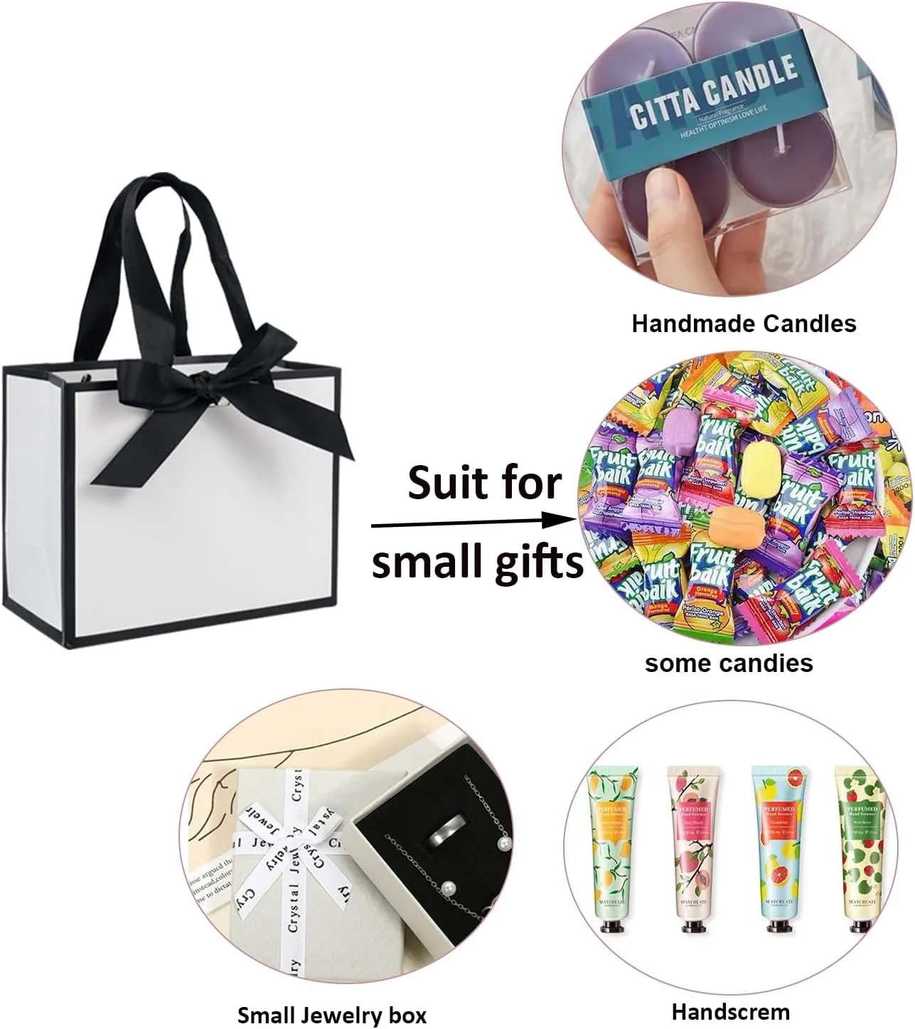TKSBAG 50 PCS Small White Black Gift Bags with Handles, 6.43.15.1 Inch Thank You Bags with Bow Ribbon for Baby Shower, Bridal Shower, Wedding, Party Favors, Father's Day, Graduation