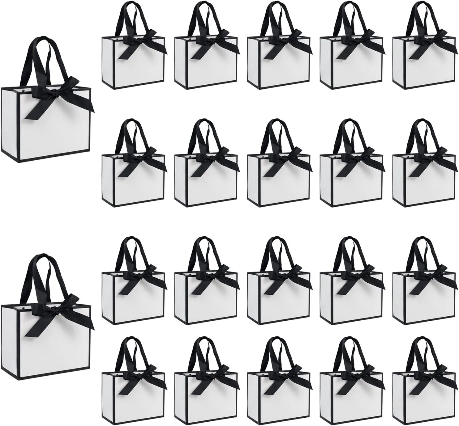TKSBAG 50 PCS Small White Black Gift Bags with Handles, 6.43.15.1 Inch Thank You Bags with Bow Ribbon for Baby Shower, Bridal Shower, Wedding, Party Favors, Father's Day, Graduation