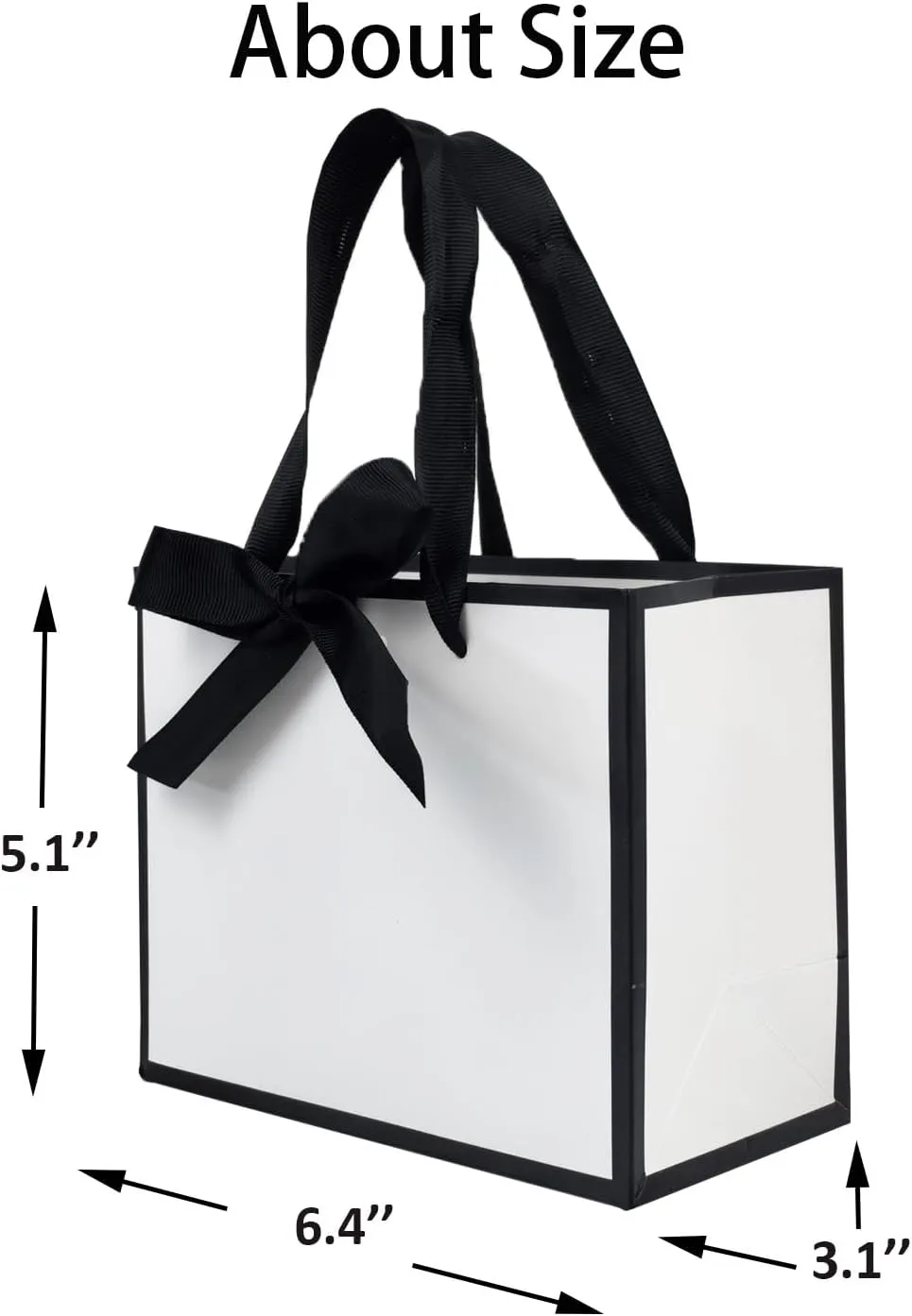 TKSBAG 50 PCS Small White Black Gift Bags with Handles, 6.43.15.1 Inch Thank You Bags with Bow Ribbon for Baby Shower, Bridal Shower, Wedding, Party Favors, Father's Day, Graduation