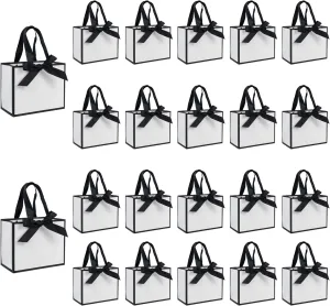 TKSBAG 50 PCS Small White Black Gift Bags with Handles, 6.43.15.1 Inch Thank You Bags with Bow Ribbon for Baby Shower, Bridal Shower, Wedding, Party Favors, Father's Day, Graduation