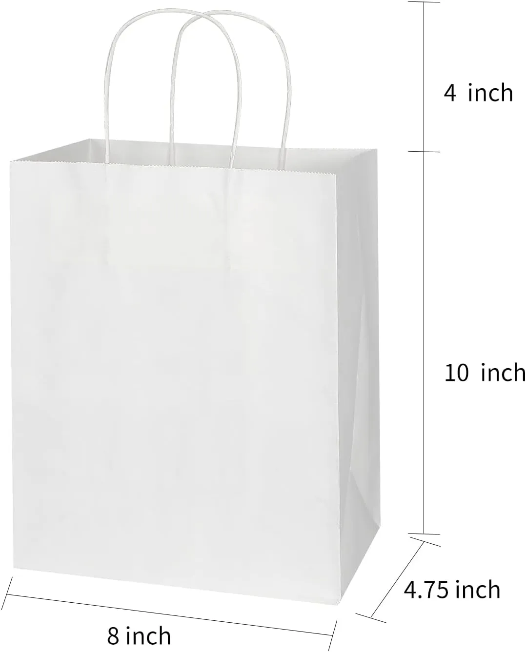 Toovip 50 Pack 8x4.75x10 Inch Medium White Kraft Paper Bags with Handles Bulk, Gift Wrap Bags for Favors Grocery Retail Party Birthday Shopping Business Goody Craft Merchandise Take Out Sacks