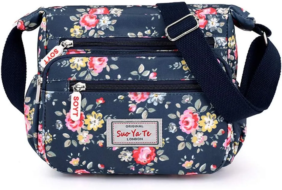 Tote Bag For Women Medium Floral Bag With Adjustable Shoulder Strap Nylon Crossbody Handbags For Shopping Travel Essential F