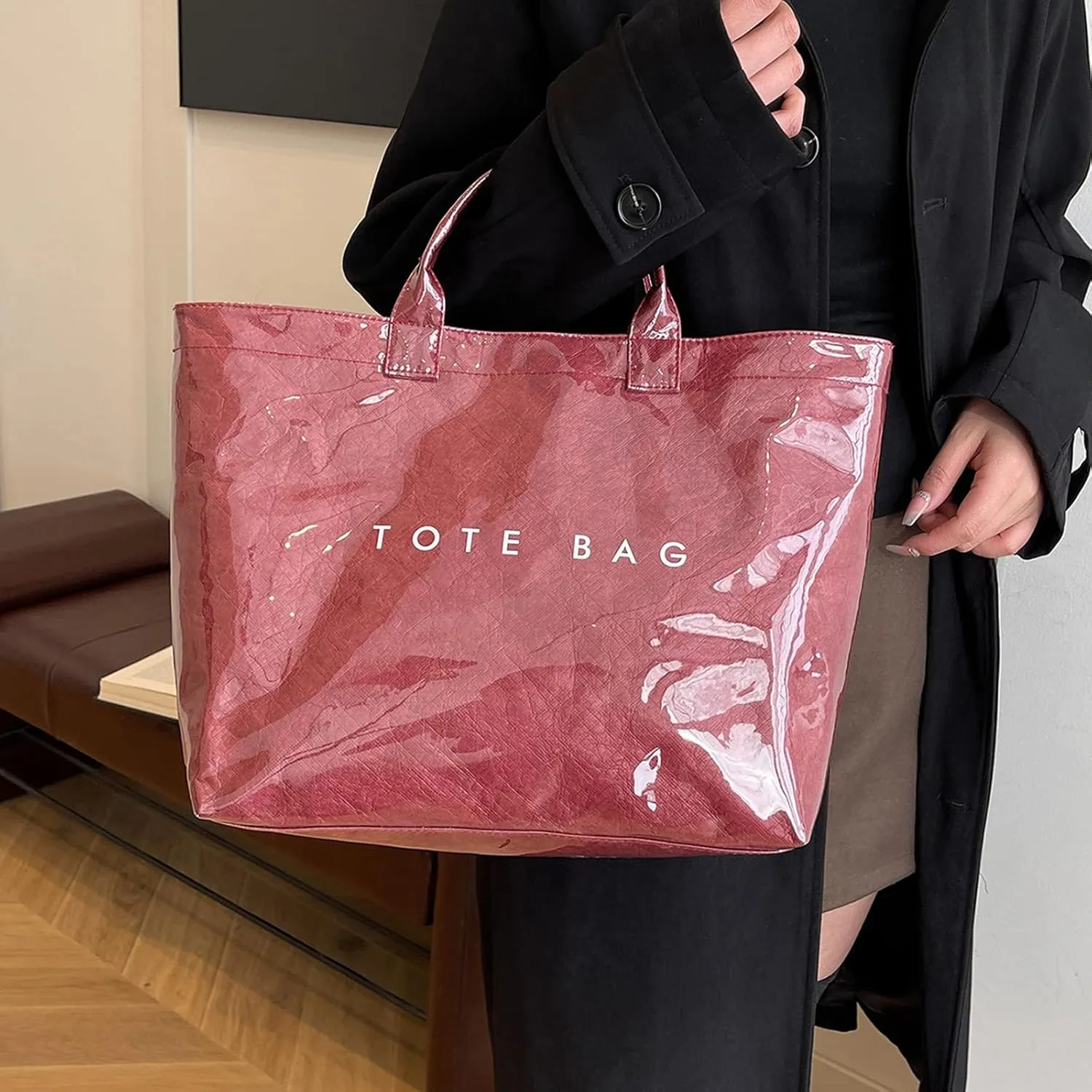 Tote Bag Retro Letter Casual Hundred Handbag Minimalist Transparent Simple Large Capacity Bags Female Work Tote Bags