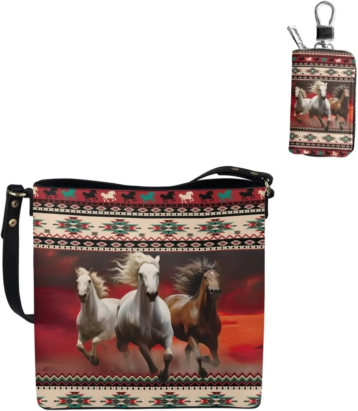 Tote Bags Set 2 Piece Saddle Bags Crossbody Bags for Women Car Key Fob Protector