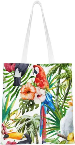 Toucans Parrot Palm Tree Leaves Print Totes, Portable Beach Bag,Reusable Grocery Bags Foldable Shopping With Handlesbags