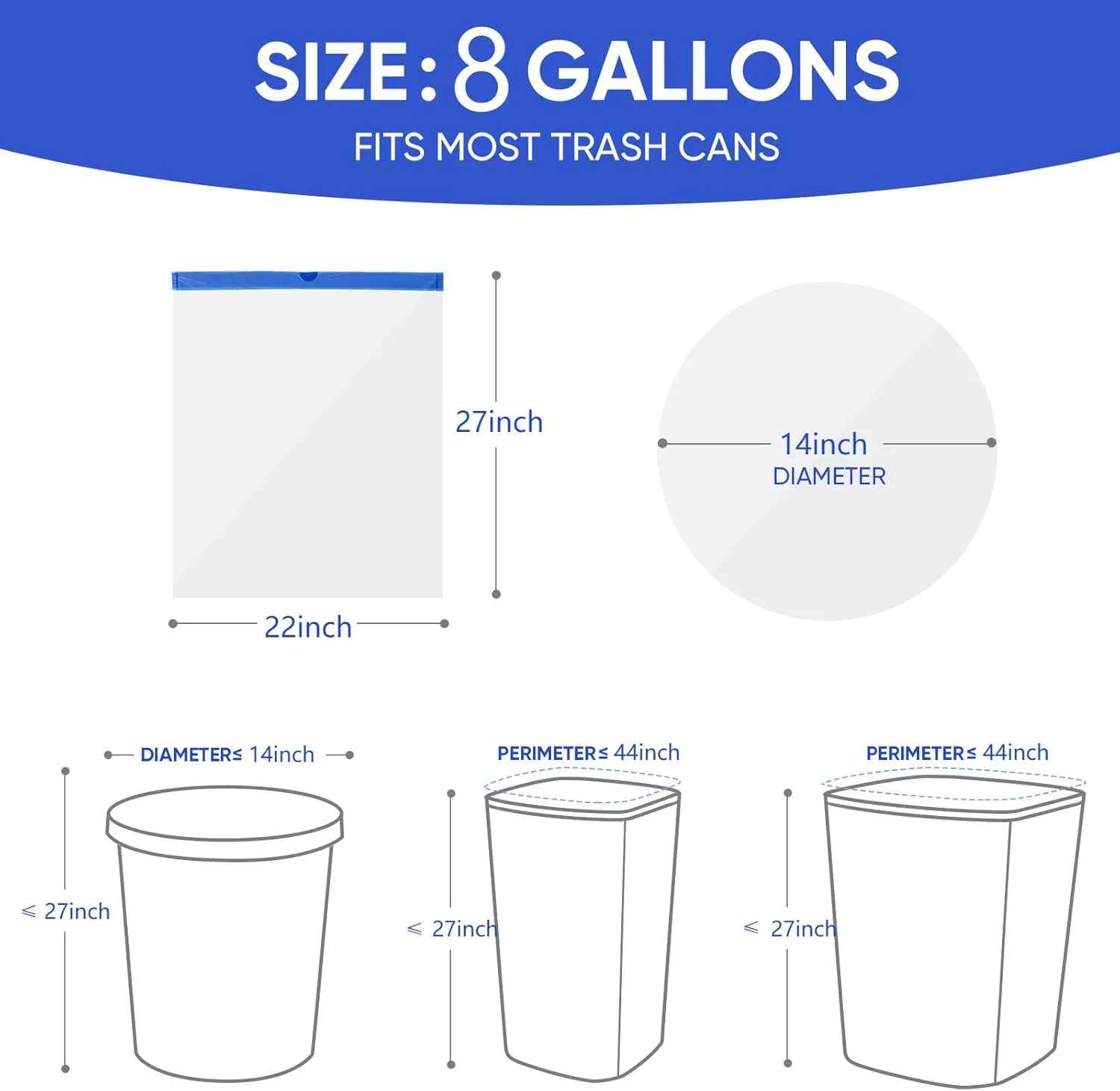 Trash Bag 8 Gallon Medium Drawstring Garbage Bags for 8 Gallon Trash Cans, Kitchen Bedroom Bathroom Living room Office Restaurant Thickened Stretchy (60 Count)