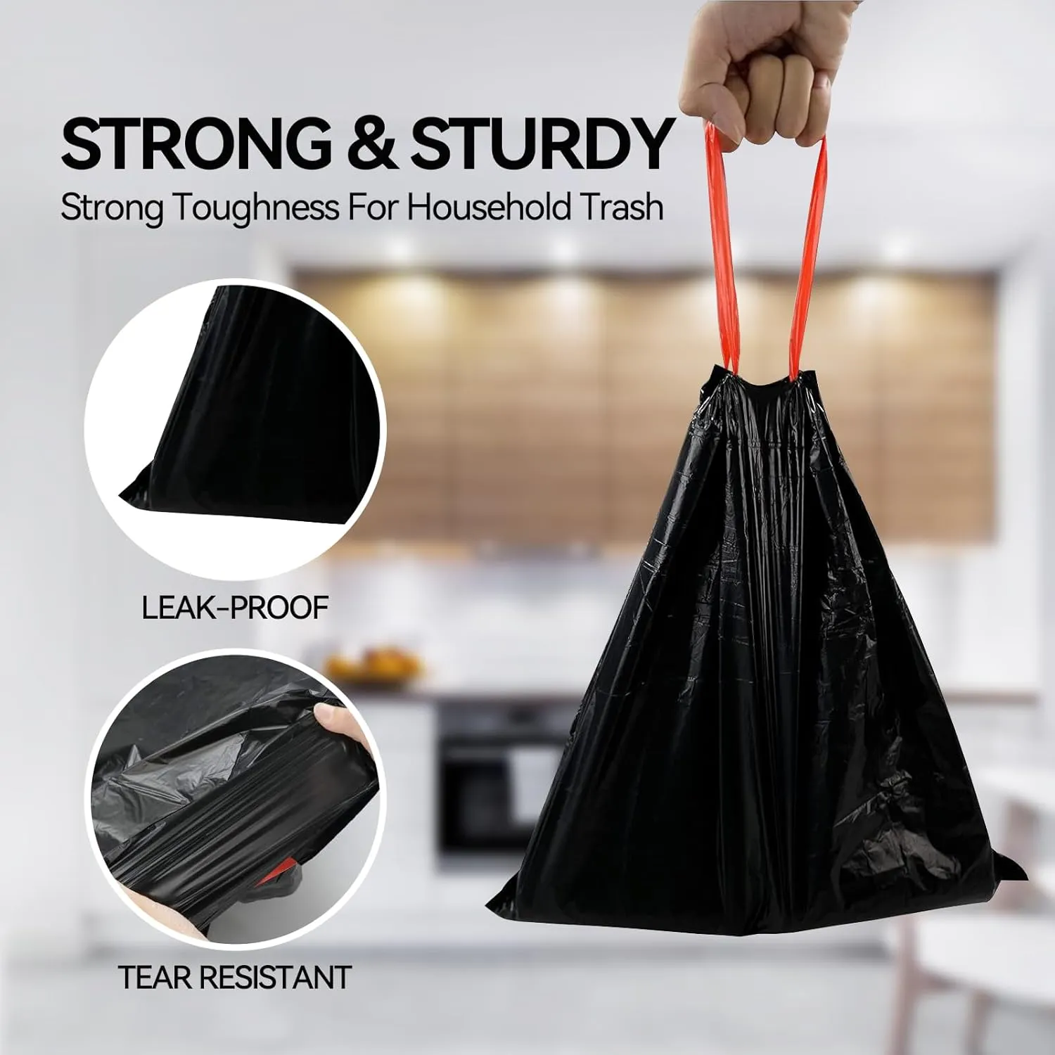 Trash Bags 13 Gallon, 50 Count Bathroom Garbage Bags, Kitchen, Bedroom, Office Waste Basket Liners With Drawstring Quickly Pack Garbage