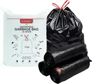 Trash Bags 13 Gallon, 50 Count Bathroom Garbage Bags, Kitchen, Bedroom, Office Waste Basket Liners With Drawstring Quickly Pack Garbage