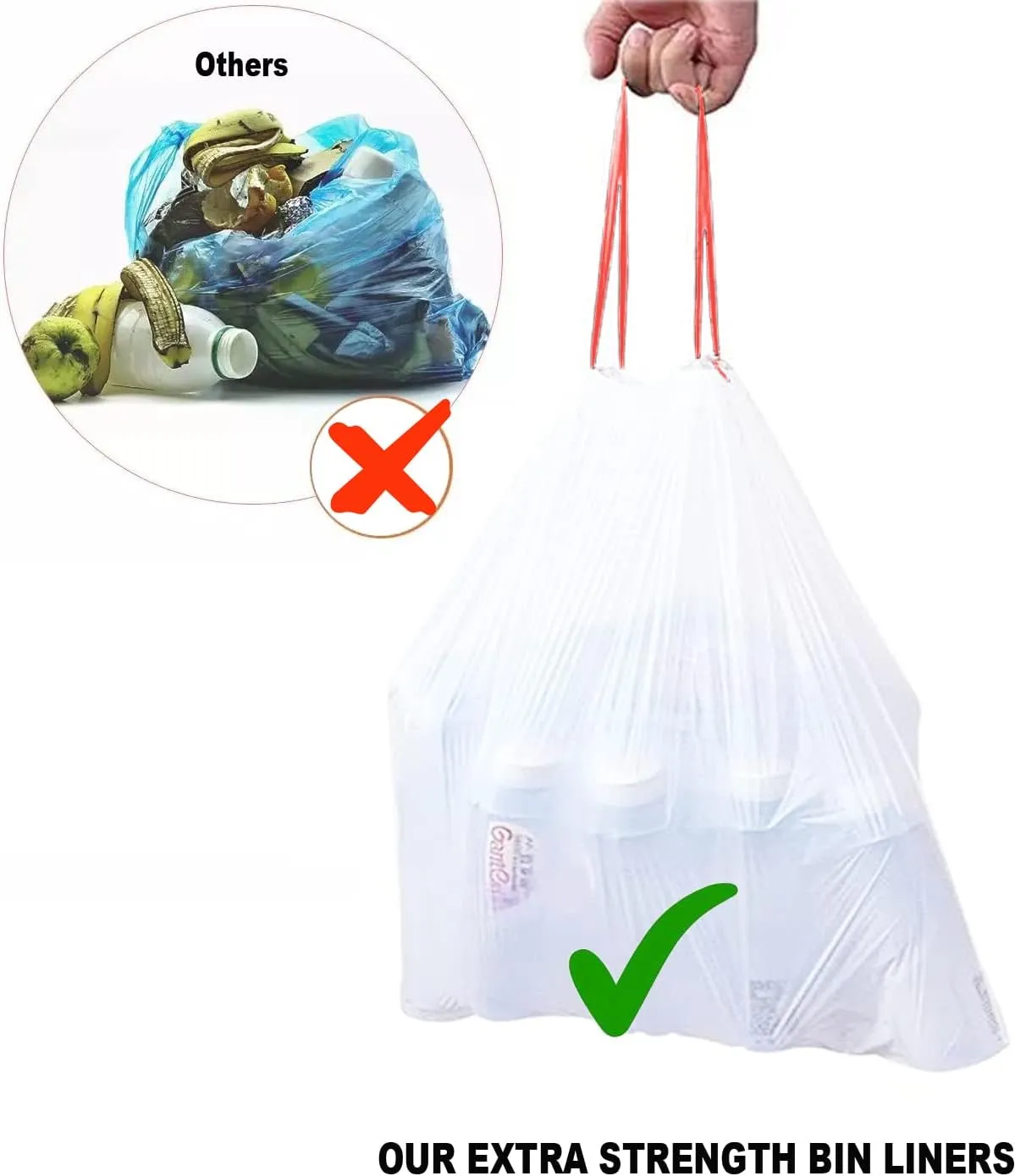 Trash Bags 13 Gallon Drawstring, 50 Count Garbage Bags, Tall Kitchen Trash Bags, Odorless & Extra Strength White Plastic Food Scrap Bag for Home Office Bathroom Kitchen Bins