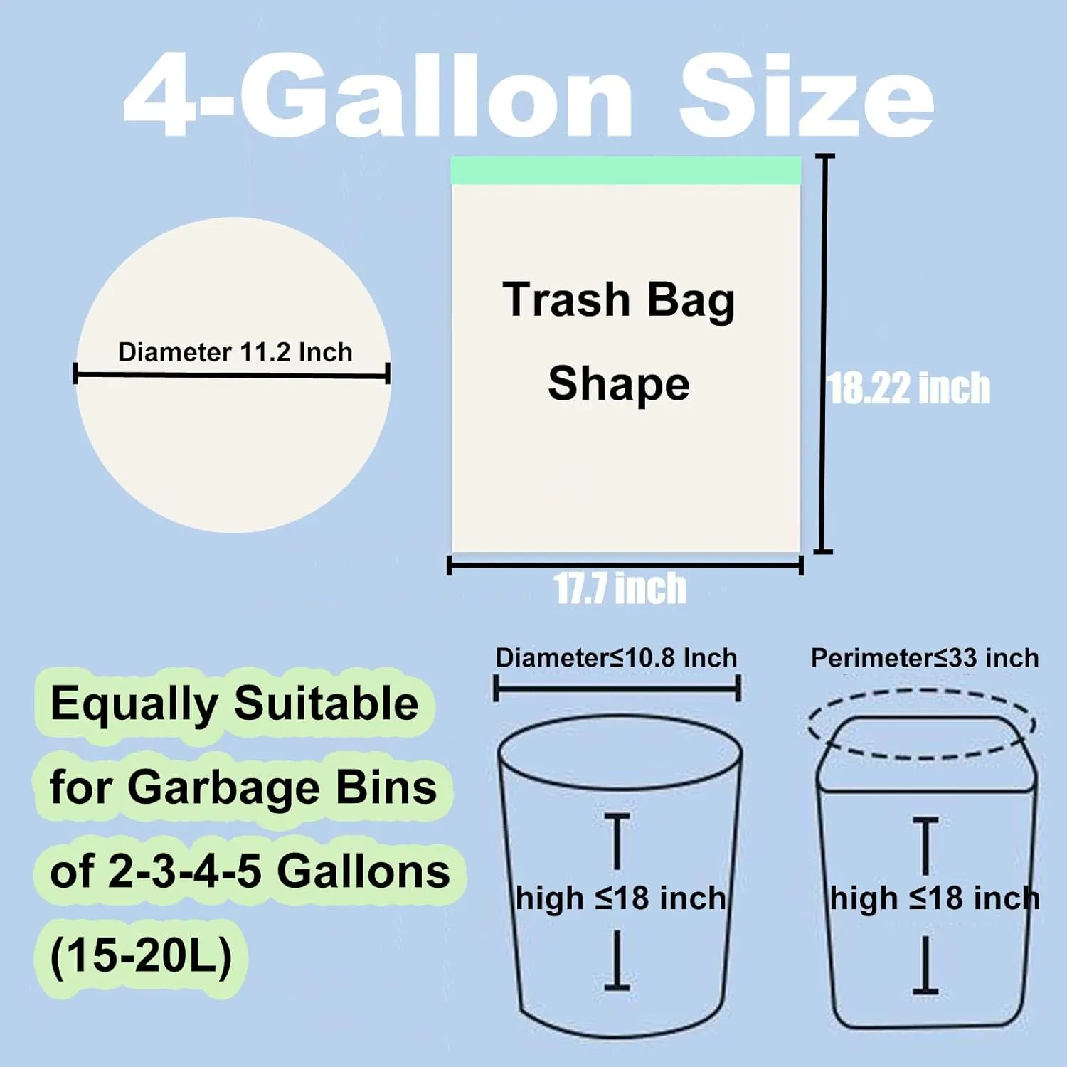 Trash Bags, Tear-Free Garbage Bags, 100 Count 4 Gallon Drawstring Trash Bags Trash Can Bathroom Kitchen Small Garbage Bags for Bedroom, White