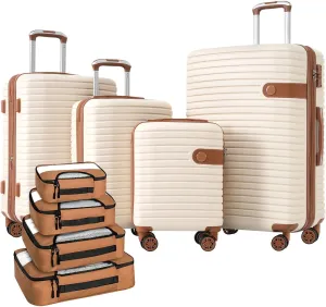 Travel in Style with 4 Piece Luggage Set, ABS Hard Shell, Lightweight, Expandable Suitcases with Spinner Wheels and Packing Cubes, Cream