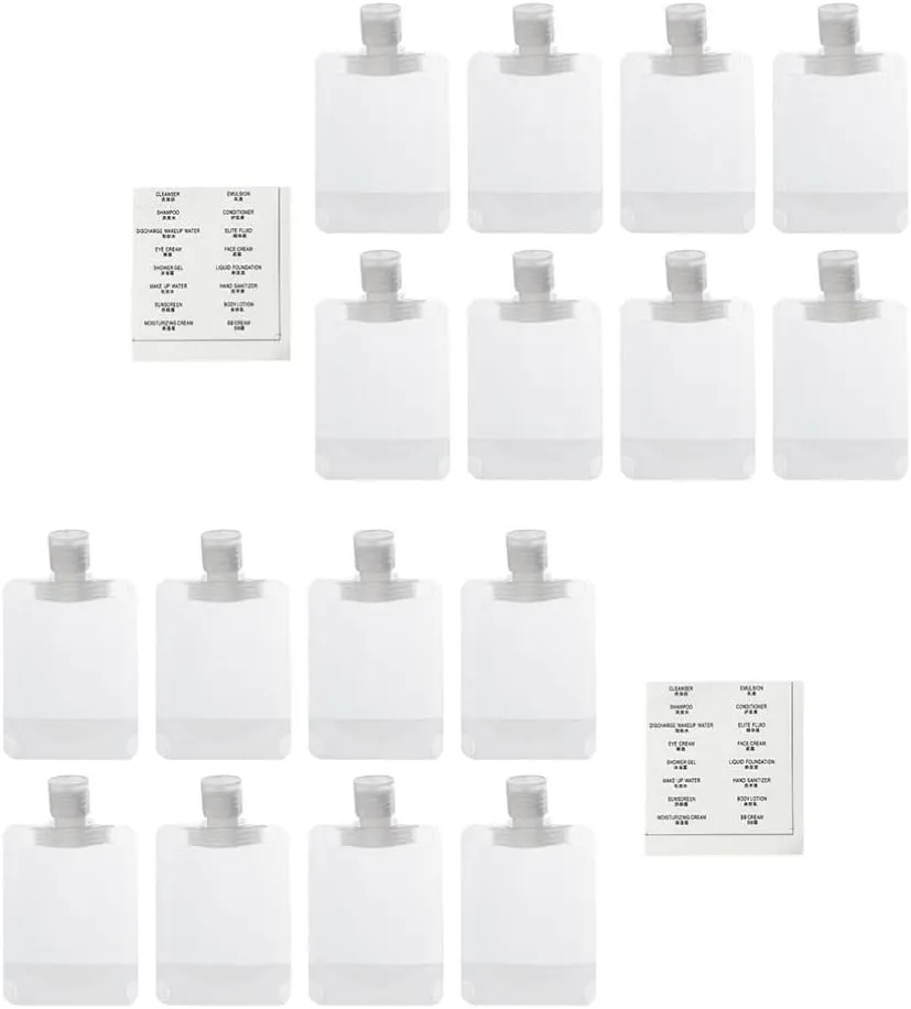 Travel Size Refillable Empty Squeeze Pouch, Stand Up Pouch Toiletry Lotion Gel Squeezable Bags Plastic Toiletry Containers for Travel Toiletries Cosmetic, 15pcs
