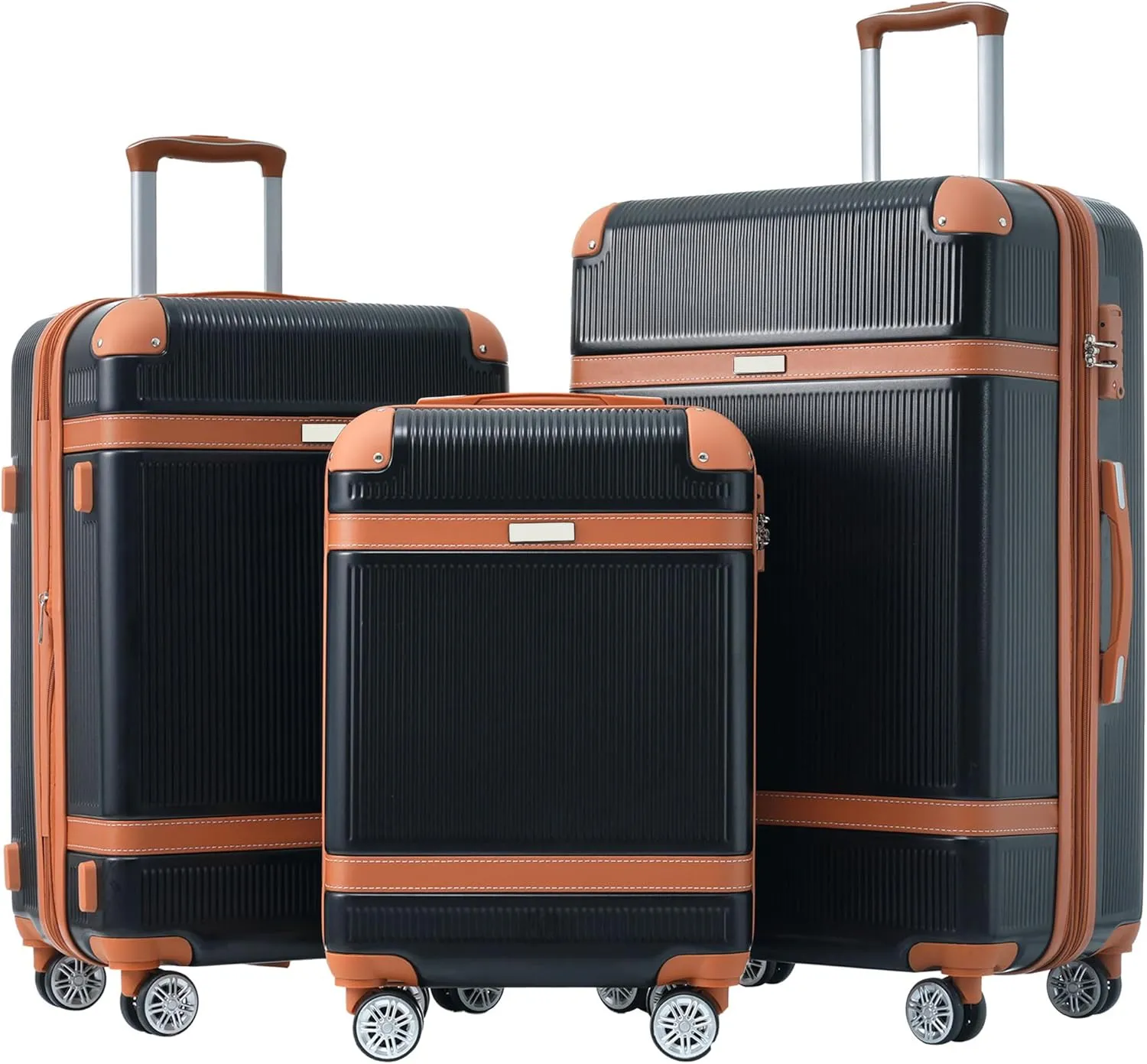 Travel Smart with Lightweight 3-Piece Hardshell Luggage Set, Double Spinner Wheels, Expands for Extra Space, Black