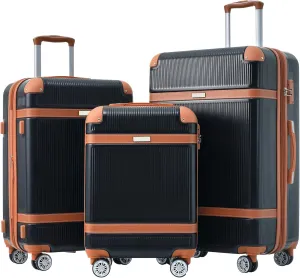 Travel Smart with Lightweight 3-Piece Hardshell Luggage Set, Double Spinner Wheels, Expands for Extra Space, Black