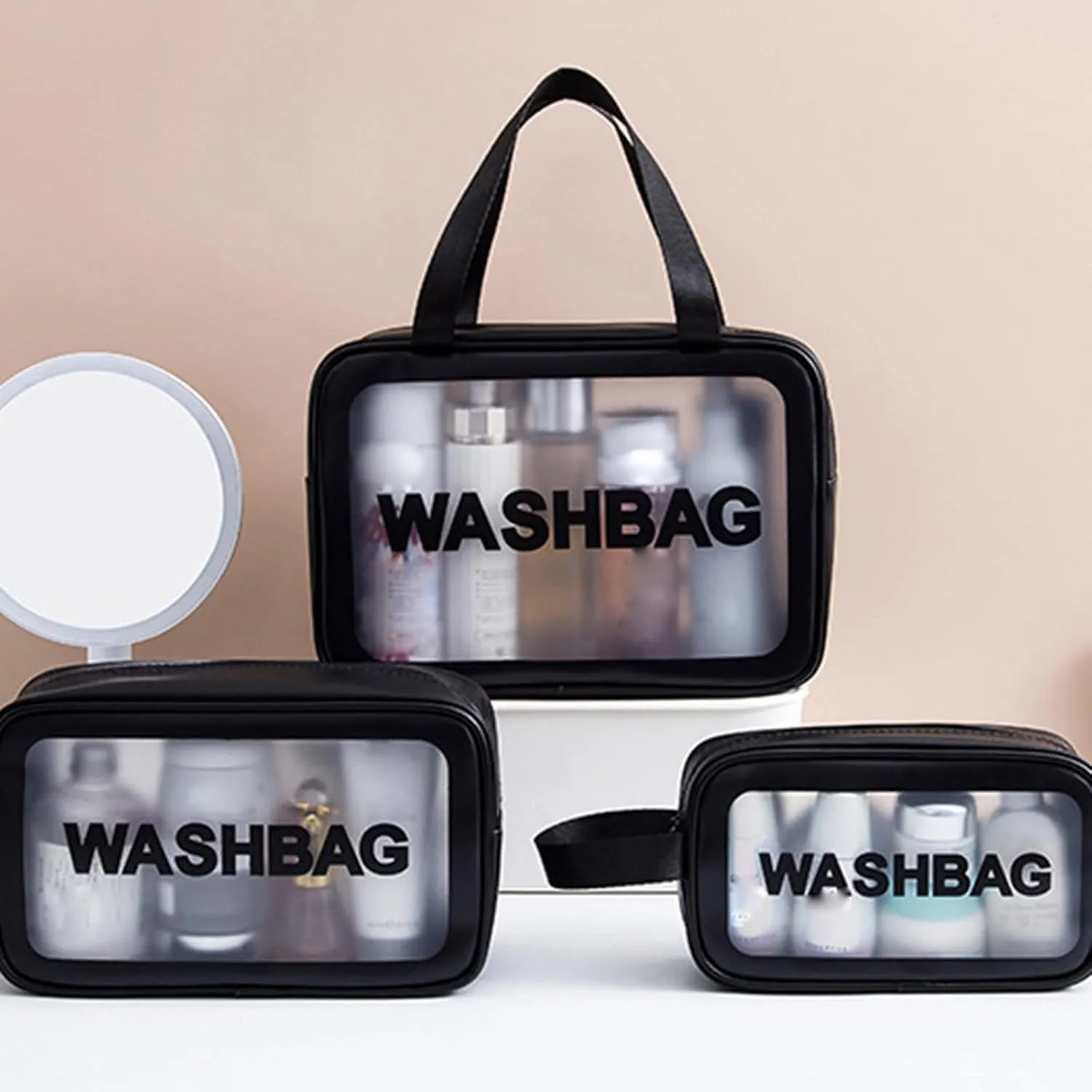 Trendy Ladies Shoulder Bag M Sets Wash Bags With Handle For Travelling Makeup Bags Functional Pvc Storage Bag