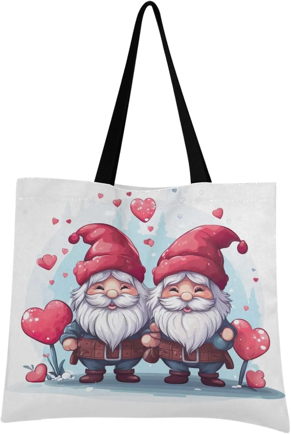 Valentine's Day Gnome Red Heart Tote Bag for Women Girl Canvas Shoulder Handbags Reusable Grocery Bags Large Purse with Inner Pocket 214a5562