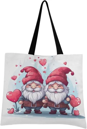 Valentine's Day Gnome Red Heart Tote Bag for Women Girl Canvas Shoulder Handbags Reusable Grocery Bags Large Purse with Inner Pocket 214a5562