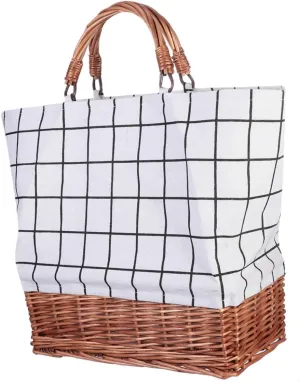 VANZACK Stylish Rattan Woven Canvas Bag Low-key Ladies' Shopping Bag Easy to Clean
