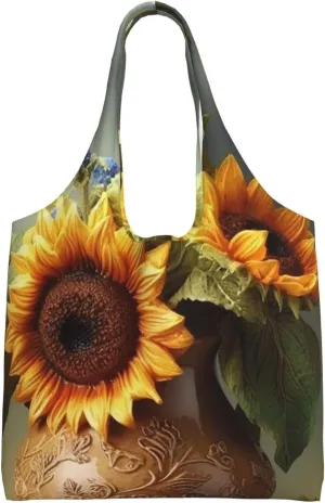 Vase Sunflower Canvas Tote Bag Aesthetic Large Shoulder Bags Reusable Shopping Bags for Women Grocery Bag Purse