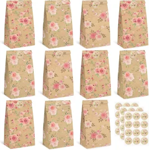 VGOODALL 36 Pack Gift Bags with Stickers, 4.7x3.1x8.7 Inch Floral Party Favor Treat Bags for Wedding Baby Shower Birthday Bulk Gift Packaging Supplies