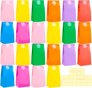 VGOODALL 36 Pack Paper Bags with Stickers, 8.7x 4.7x 3 Party Favor Treat Bags 8 Colors for Wedding Birthday Baby Shower