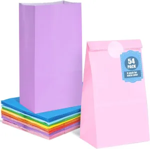 VGOODALL 54 Pack Party Favor Treat Bags, 9 Colors Paper Bags Bulk for Birthdays Baby Showers Weddings Crafts, 8.7" x 4.7" x 3.1" Solid Color Goodie Packaging Supplies