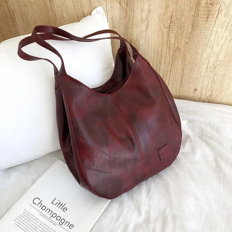 Vintage Soft Leather Women's Bucket Bag, Large Capacity Shoulder Handbag for Casual and Daily Use