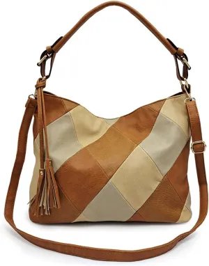 Vintage Tote Handbag Women Hobo Bag Faux Leather Shoulder Bag Multicolor Totes Bag Satchel Style Handbags Tassel