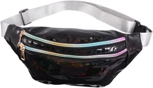 Waterproof Crossbody Bag Sequin Design Pu for Women Fashion Waist Pack Zipper for Daily Use