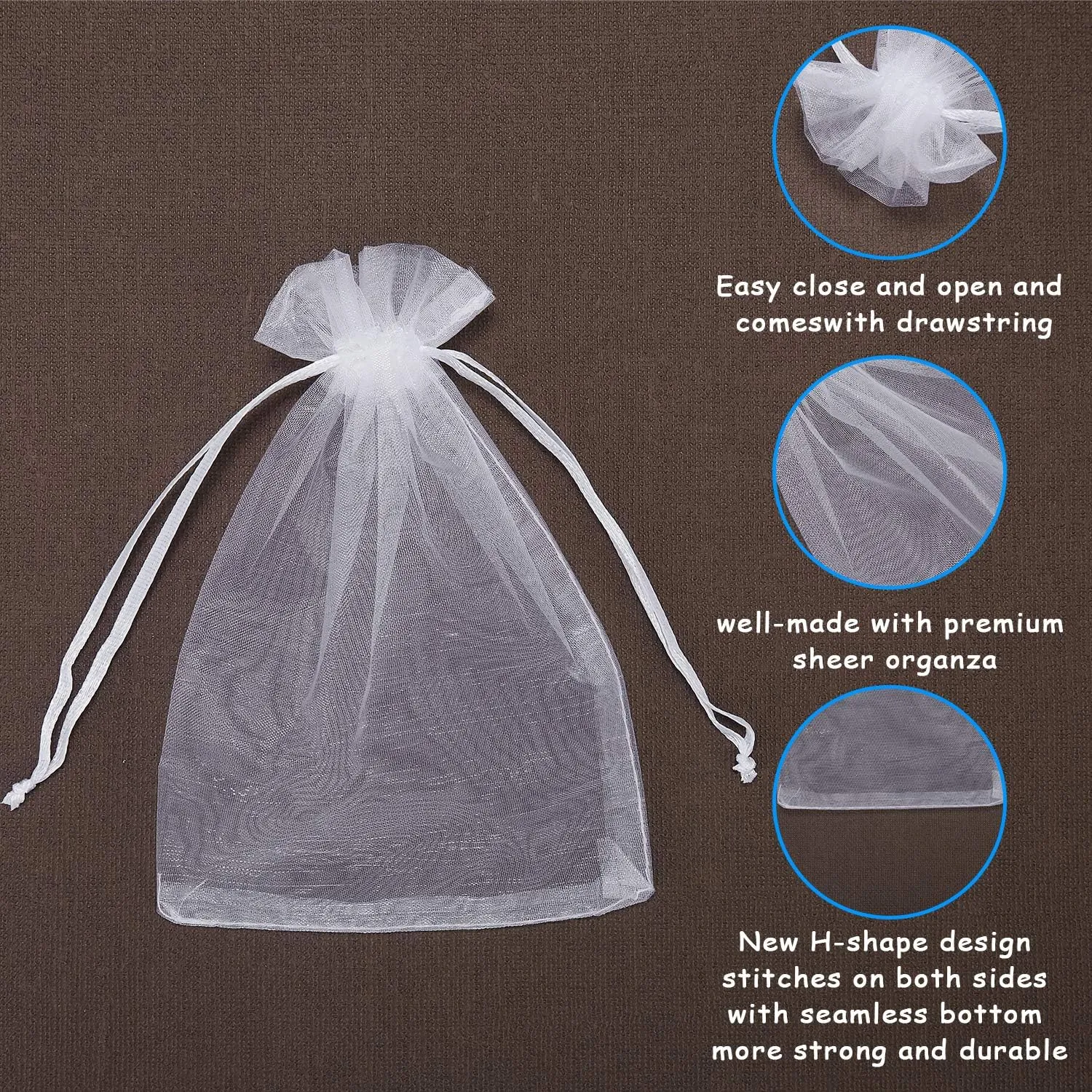 WenTao 100PCS 4x6 (10x15cm) White Sheer Organza Bags for Wedding Favor With Drawstring, Premium Jewelry Pouches Party for Festival Gift ,Candy , Fruit Protection