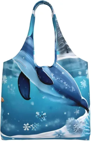 Winter The Dolphin Extra Large Capacity Shoulder Canvas Bag For Shopping Travel Daily Use