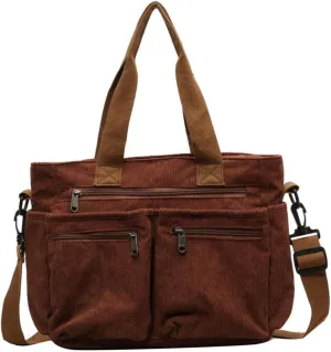 Women Corduroy Satchel Tote Bag Multi Pockets Large Capacity Totes Handbag Casual Work Meaaenger Purse,Green