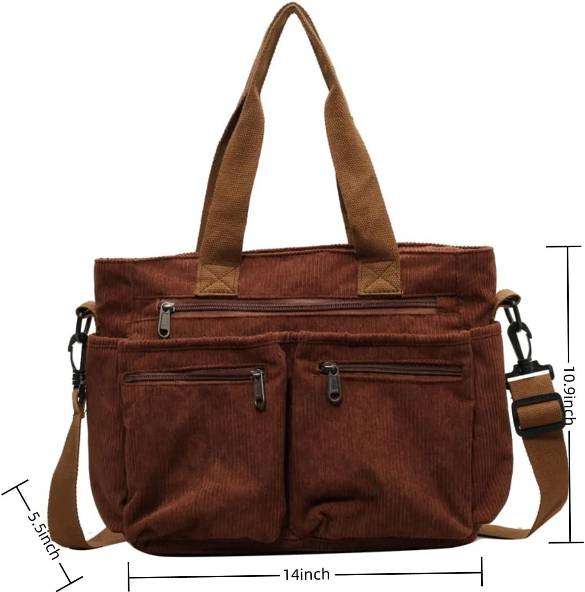 Women Corduroy Satchel Tote Bag Multi Pockets Large Capacity Totes Handbag Casual Work Meaaenger Purse,Green