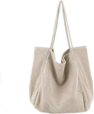 Womens Corduroy Tote Bag Large Canvas Shoulder Handbags Retro Casual Totes Shopping Bag for Travel Office