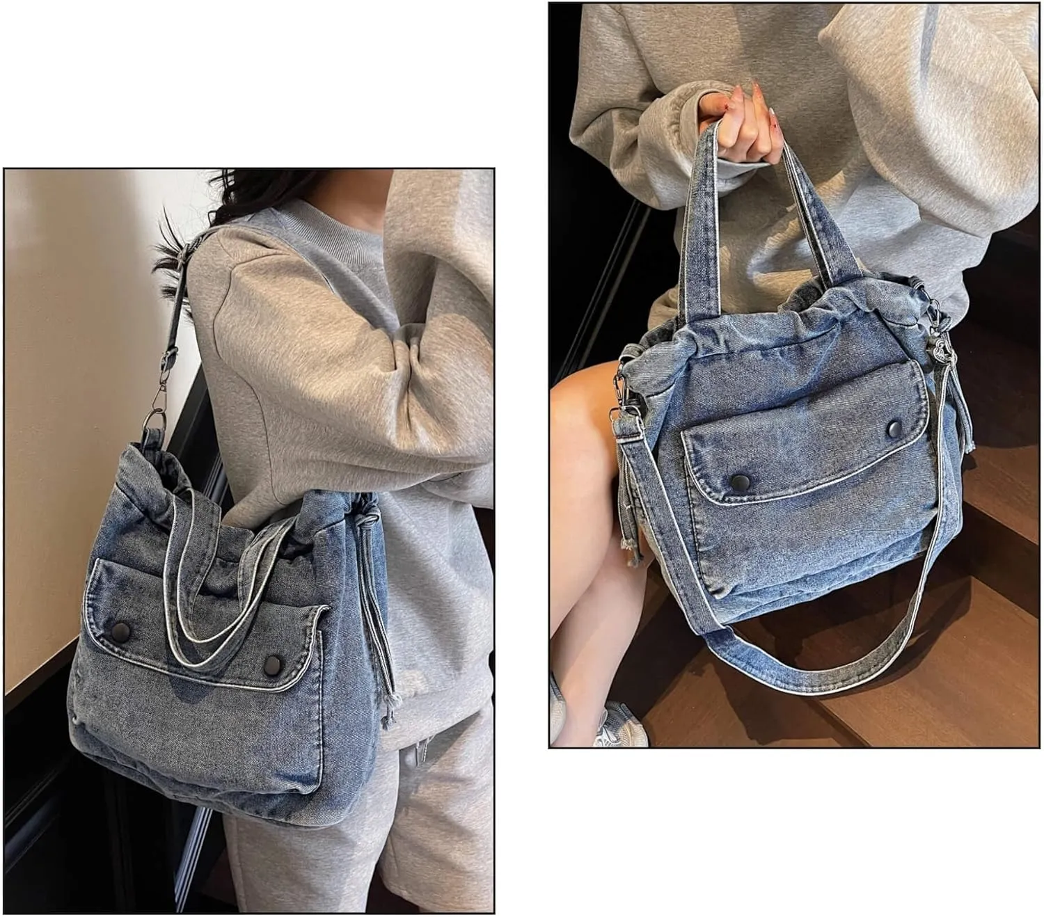 Women's Denim Crossbody Bag with Multi-Pockets Durable Jean Hobo Purse for Daily Use Travel