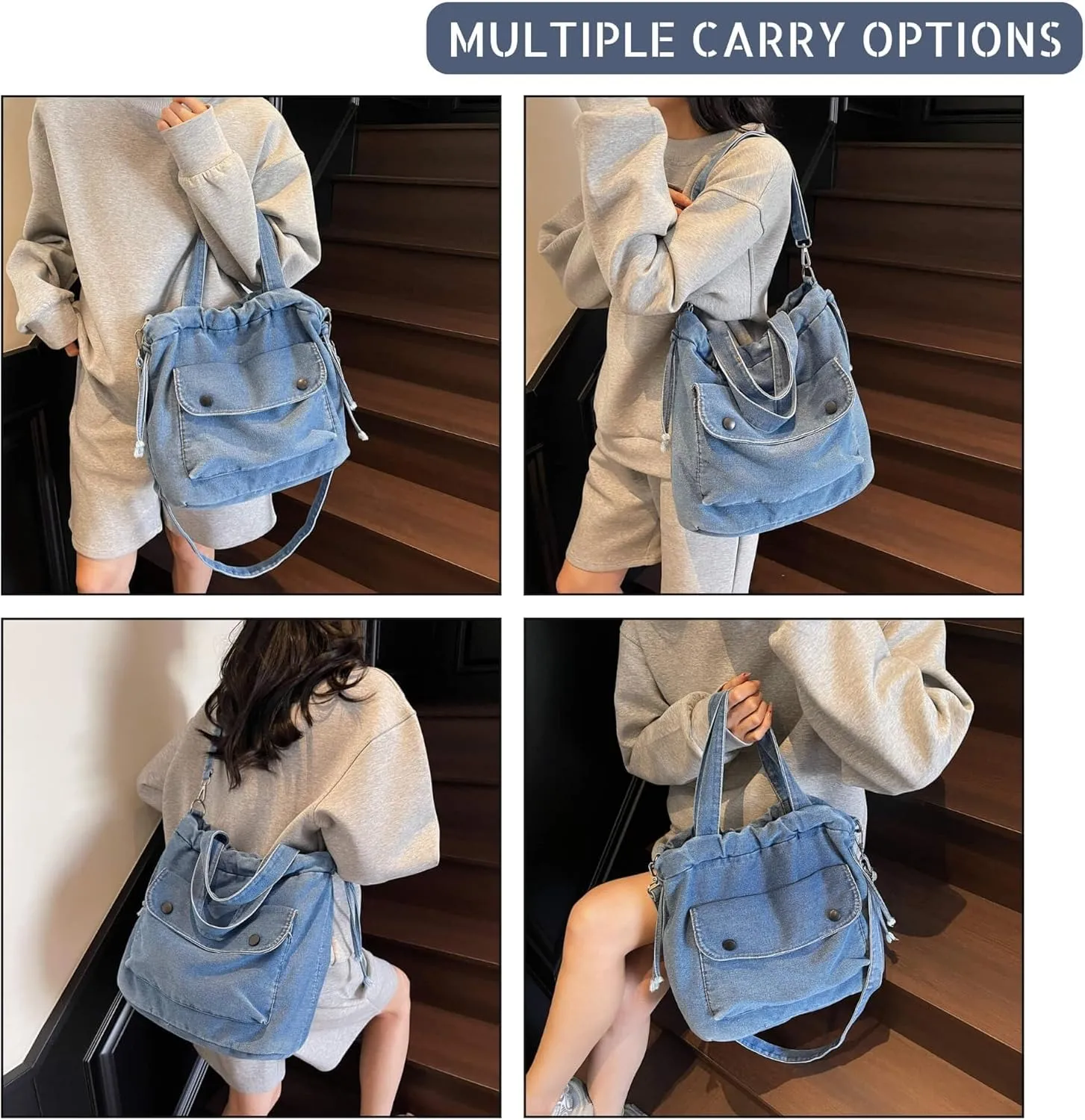 Women's Denim Crossbody Bag with Multi-Pockets Durable Jean Hobo Purse for Daily Use Travel
