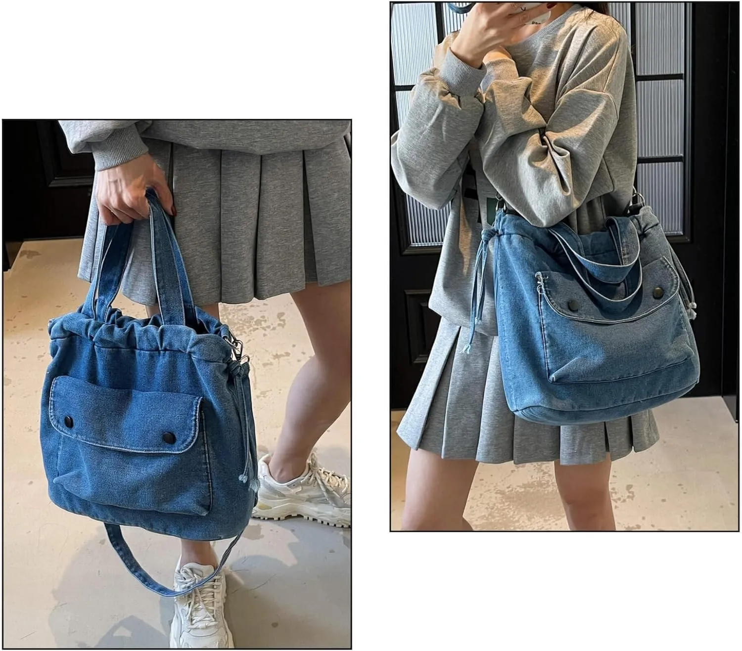 Women's Denim Crossbody Bag with Multi-Pockets Durable Jean Hobo Purse for Daily Use Travel