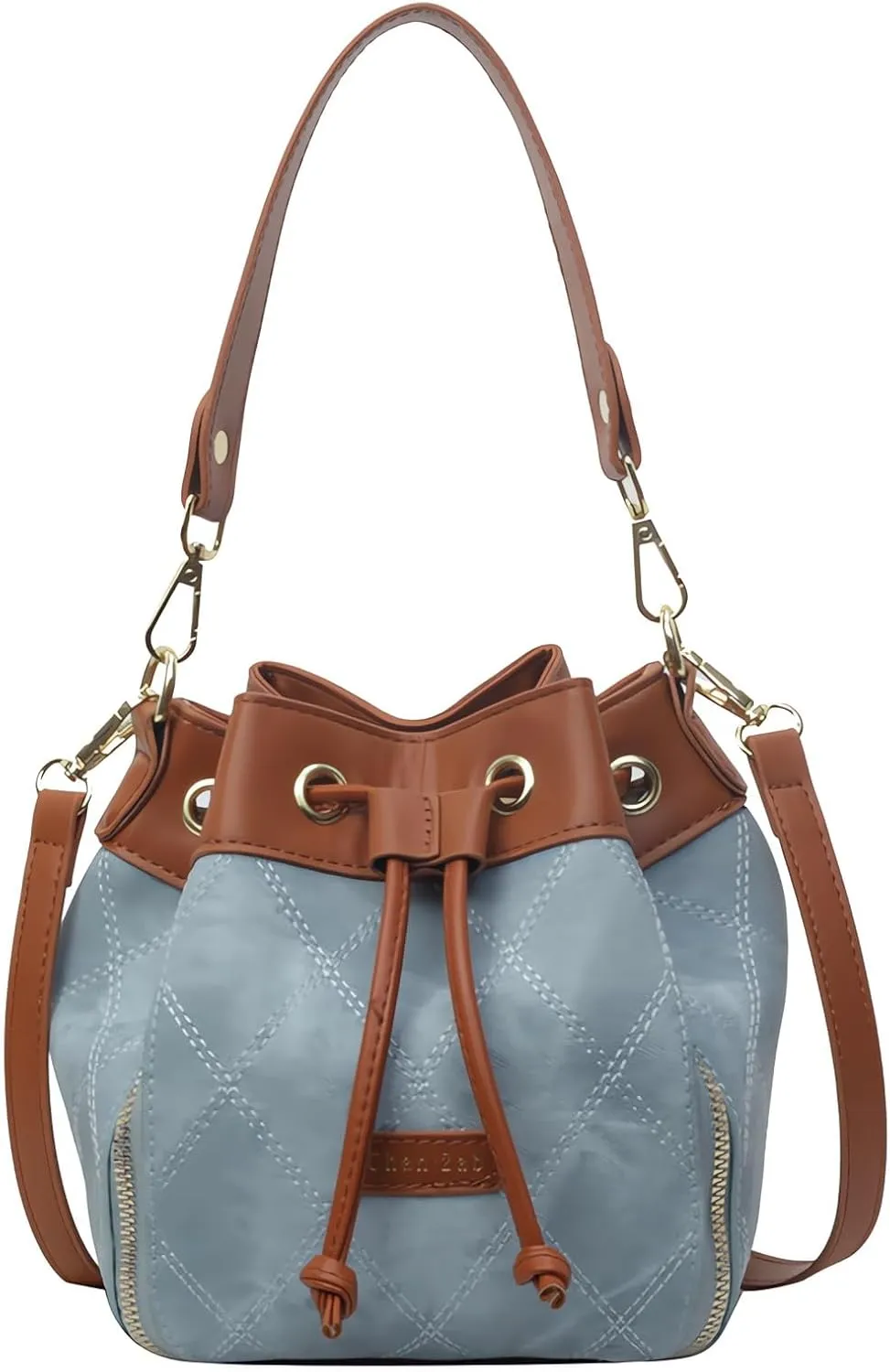 Women's Drawstring Rhombic Grid Bucket bags and Crossbody Bags,Female Purses Quilted Versatile Handbags Portable Square Bags Satchel Bags Blue