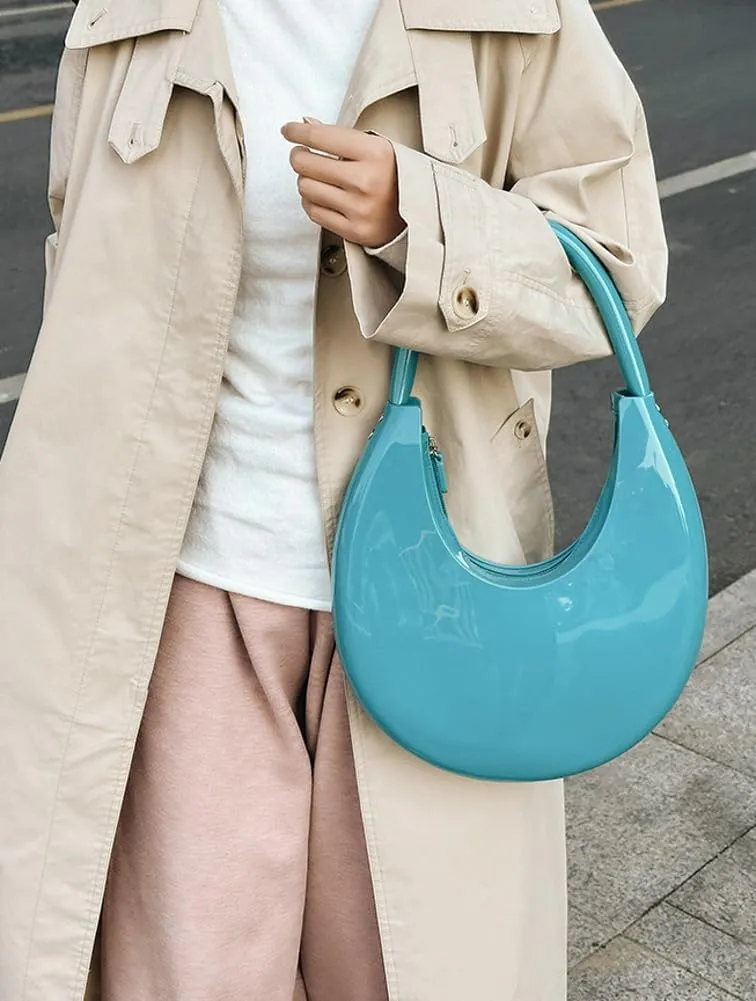 Womens Fashion Jelly Handbags Y2k rescent Shoulder Bag Small Totes Purse Armpit Satchel Summer Cute Clutch