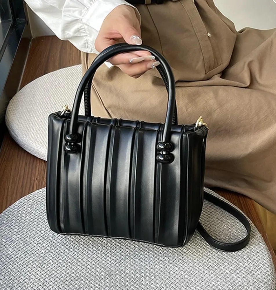 Women's Fashion PU Leather Shoulder Crossbody Bag Y2K Totes Hobo Handbag Cute Small Pleated Purse Phone Satchel