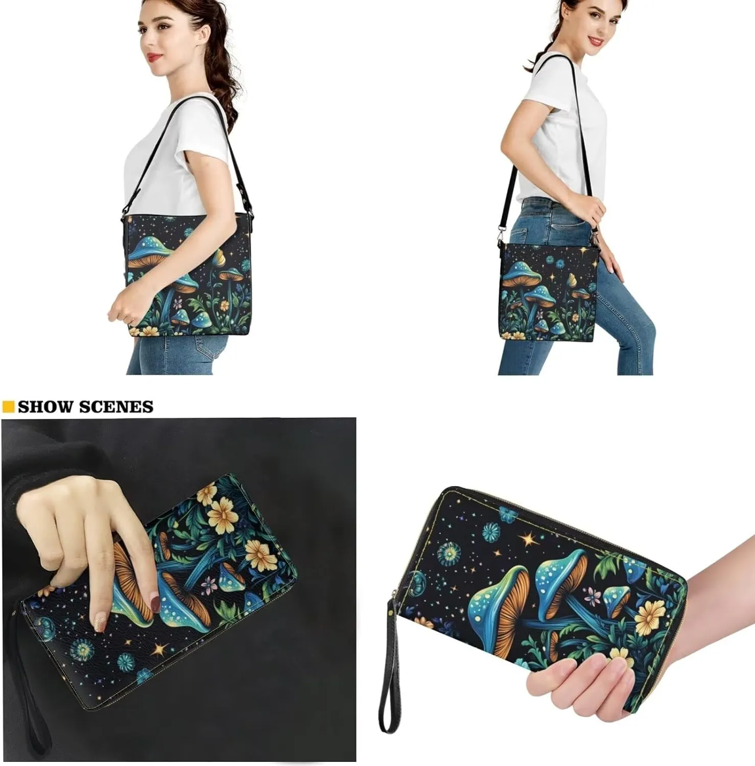 Women's Handbag Waterproof PU Tote Shoulder Bucket Bags with Wallet 2pc Set for Daily Use