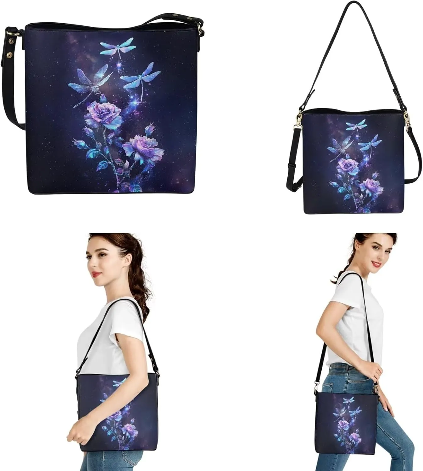 Women's Handbag Waterproof PU Tote Shoulder Bucket Bags with Wallet 2pc Set for Daily Use
