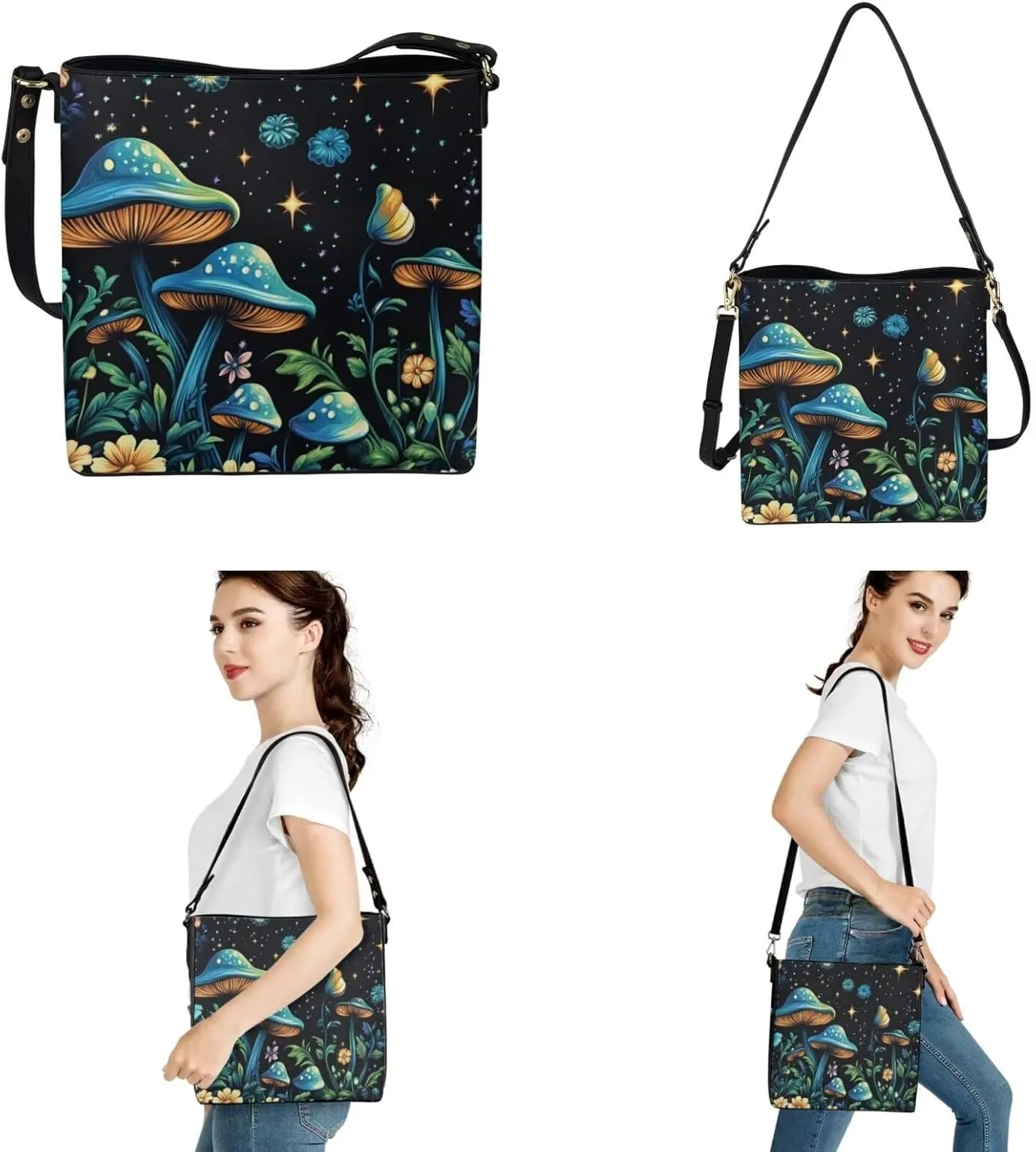 Women's Handbag Waterproof PU Tote Shoulder Bucket Bags with Wallet 2pc Set for Daily Use