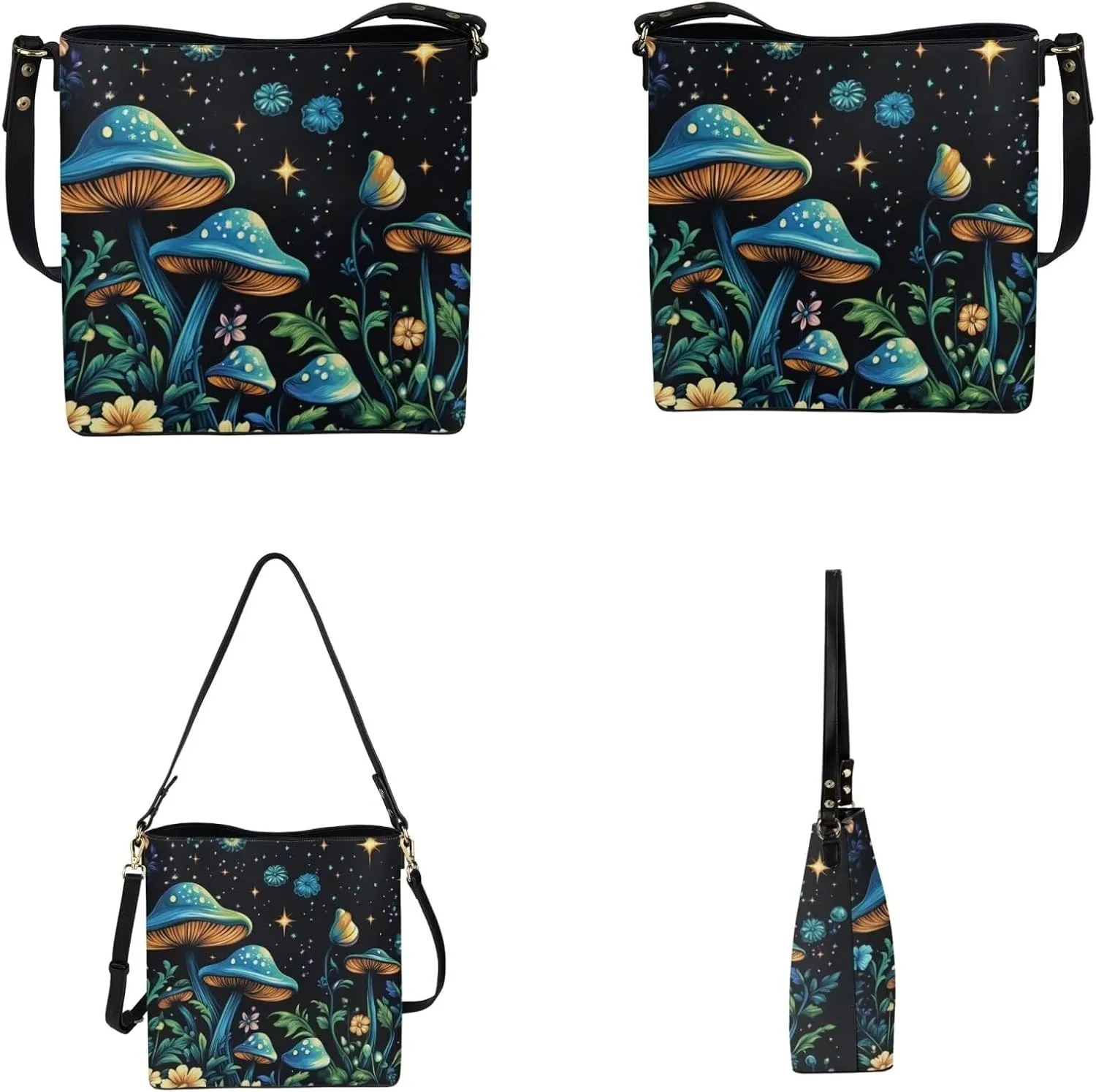 Women's Handbag Waterproof PU Tote Shoulder Bucket Bags with Wallet 2pc Set for Daily Use